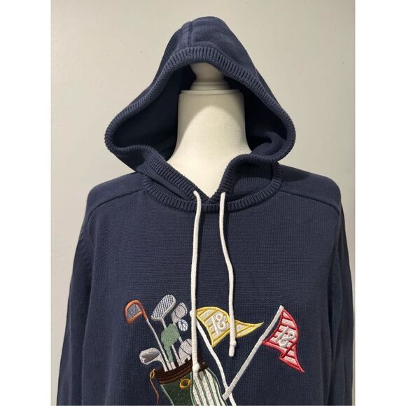 Brooks Brothers supima cotton Blue Embroidered golf club crest hoodie sweater L - Picture 2 of 7